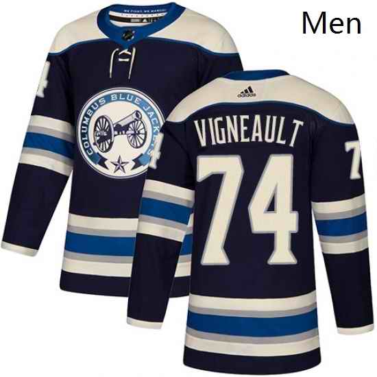 Mens Adidas Columbus Blue Jackets 74 Sam Vigneault Authentic Navy Blue Alternate NHL Jersey